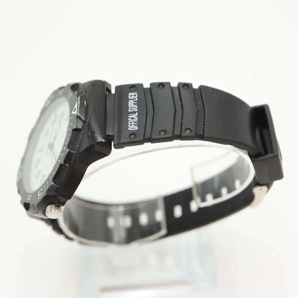Mens 44mm Black White Easy Read Classic Sport Watch Black Band w New Battery